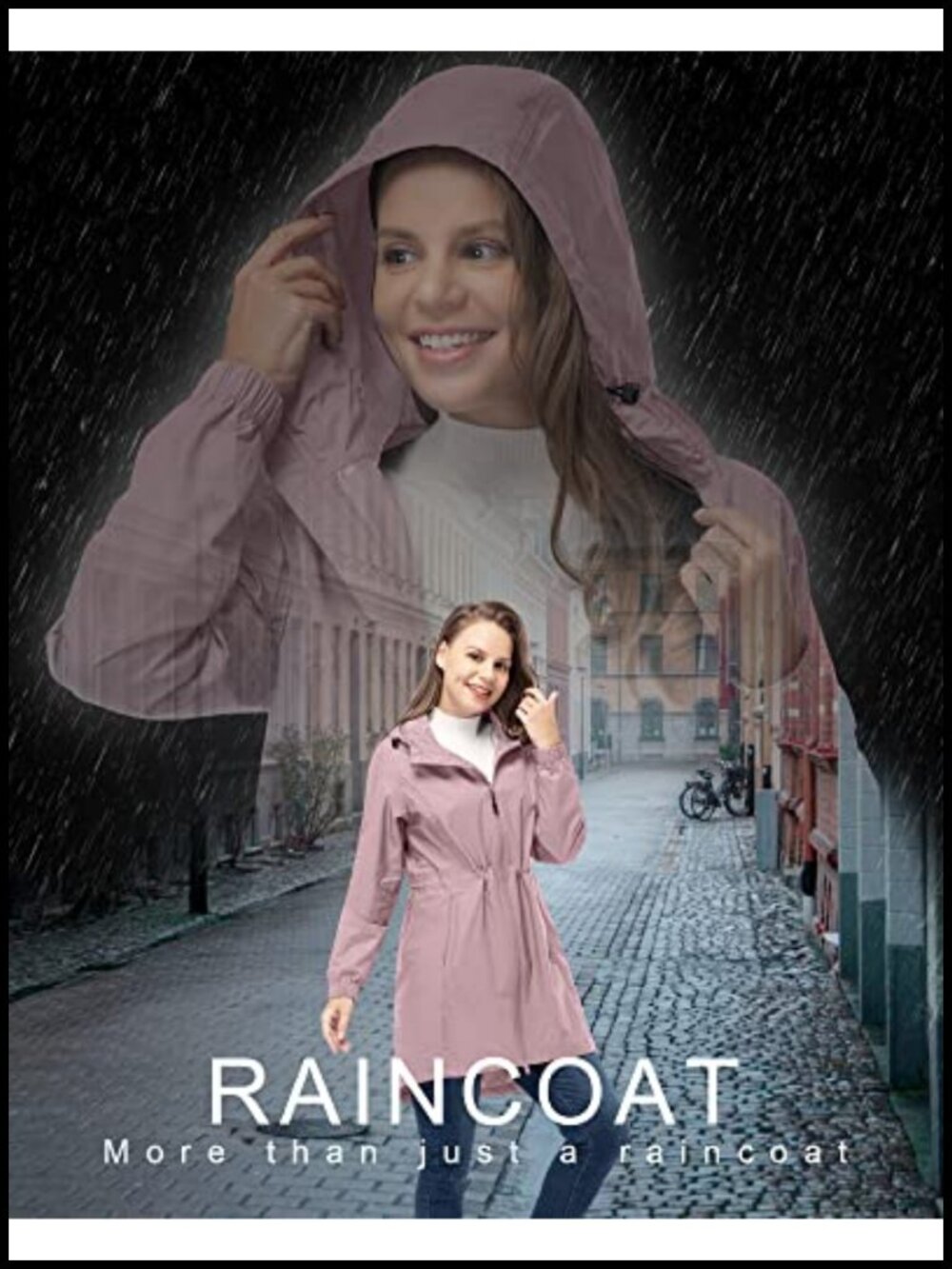 Waterproof Long Rain Coat Packable Lightweight Hooded Jacket - Picture 2 of 6